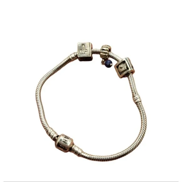 Pandora Bracelet with Charm Set Like new | Mercari 3 charms 2 clips. Silver Pandora bracelet. display picture 1